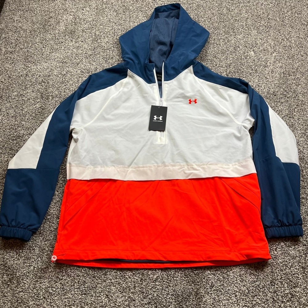 Under Armour Jacket Mens S Anorak Hoodie Blue White Orange Rush Perform